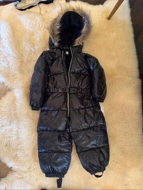 H&M Black Puffer Snowsuit with Faux Fur Trim